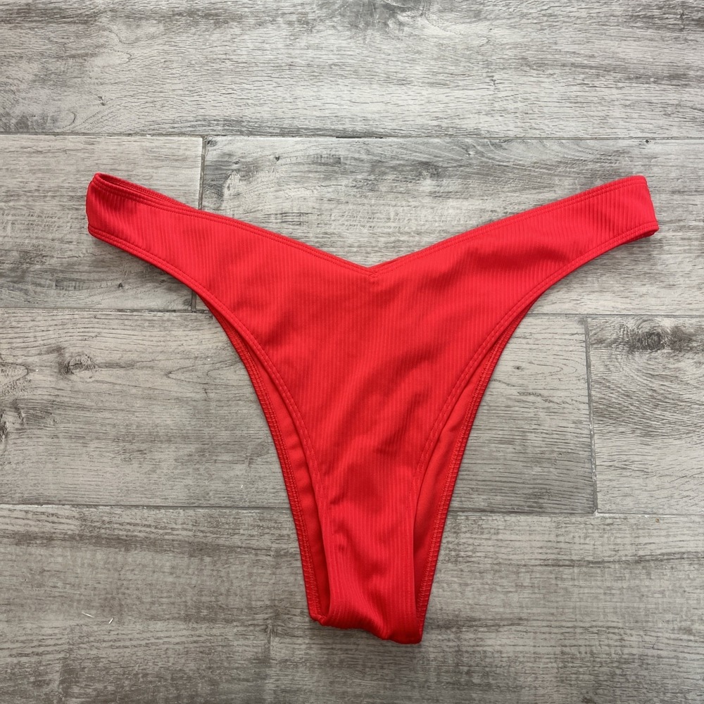 Hollister High Leg Cheekiest Bikini Ribbed V-Front Bottoms Size XL Red NWoT